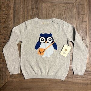 Tucker + Tate Girls Heather Gray Cotton Sweater with Owl Design Size 4. NWT
